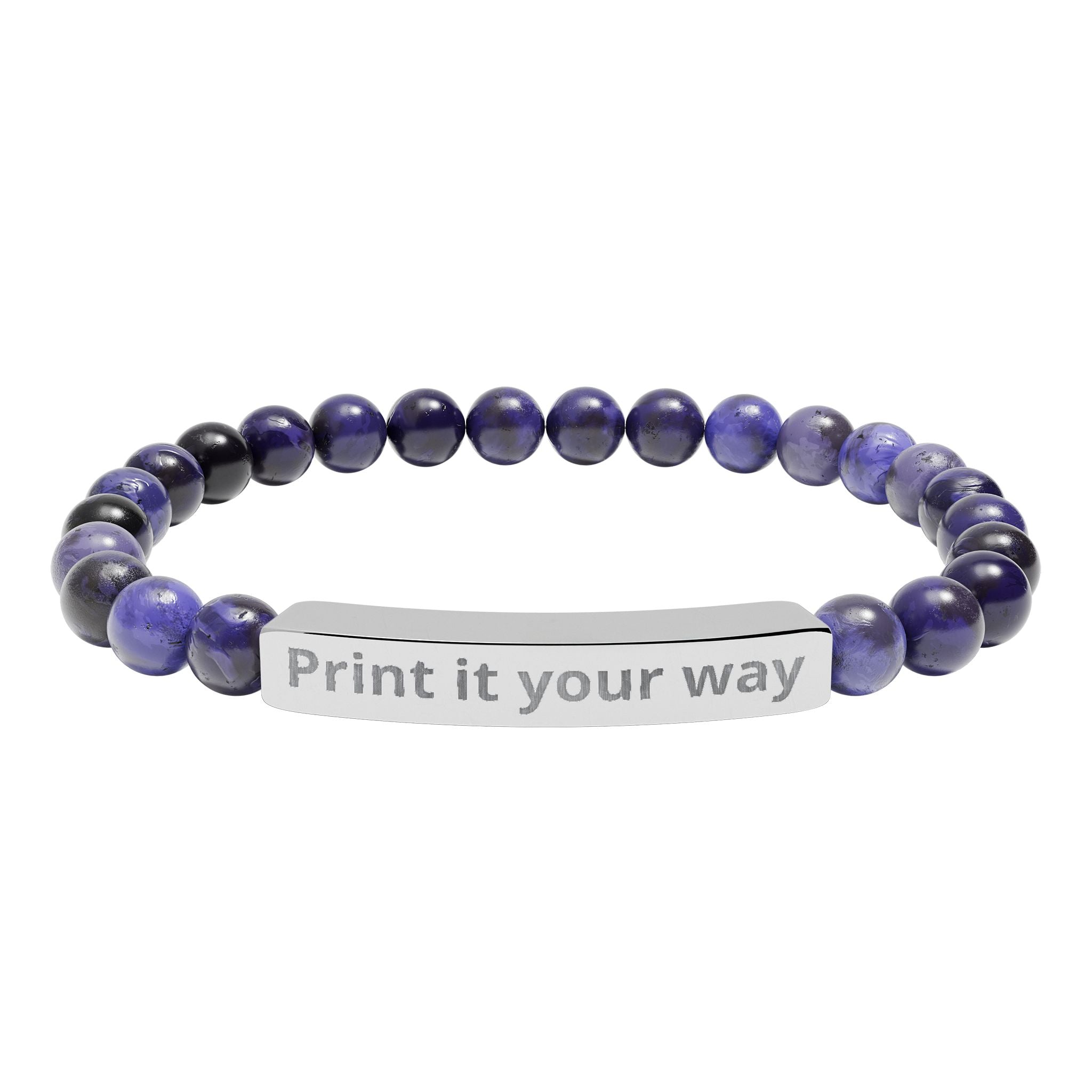 Customizable Engravable Natural Stone Bar Bracelet —  Stretch Beaded Bracelet