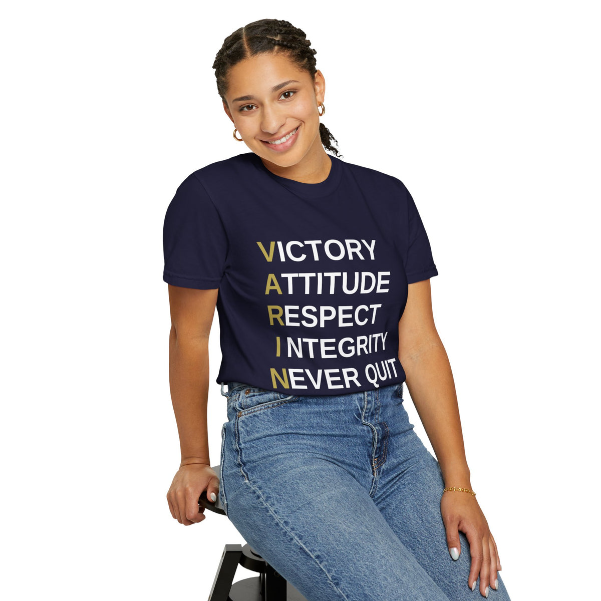 Varsity ‘VARINA’ Blue Devils T-Shirt — Victory, Attitude, Respect, Integrity, Never Quit, Ambition