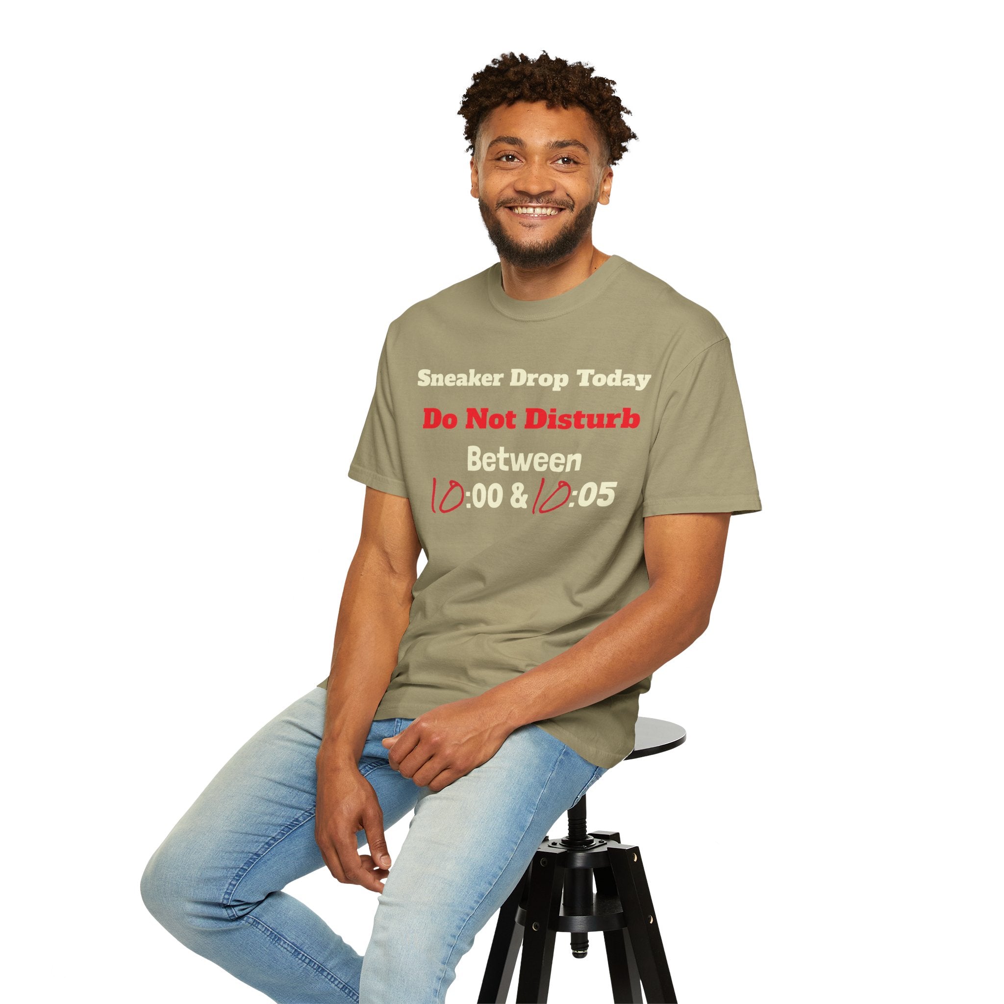 "Designed by You" Sneaker Drop Day T-Shirt — "Do Not Disturb between __:00–__ :05" (Custom Time Zone)
