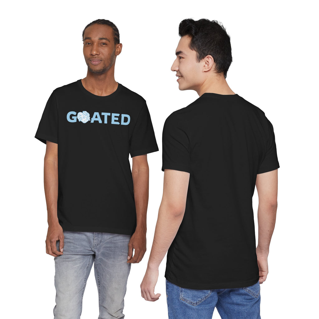 GOATED Graphic Tee — "GOATED" Light Blue Text T‑Shirt