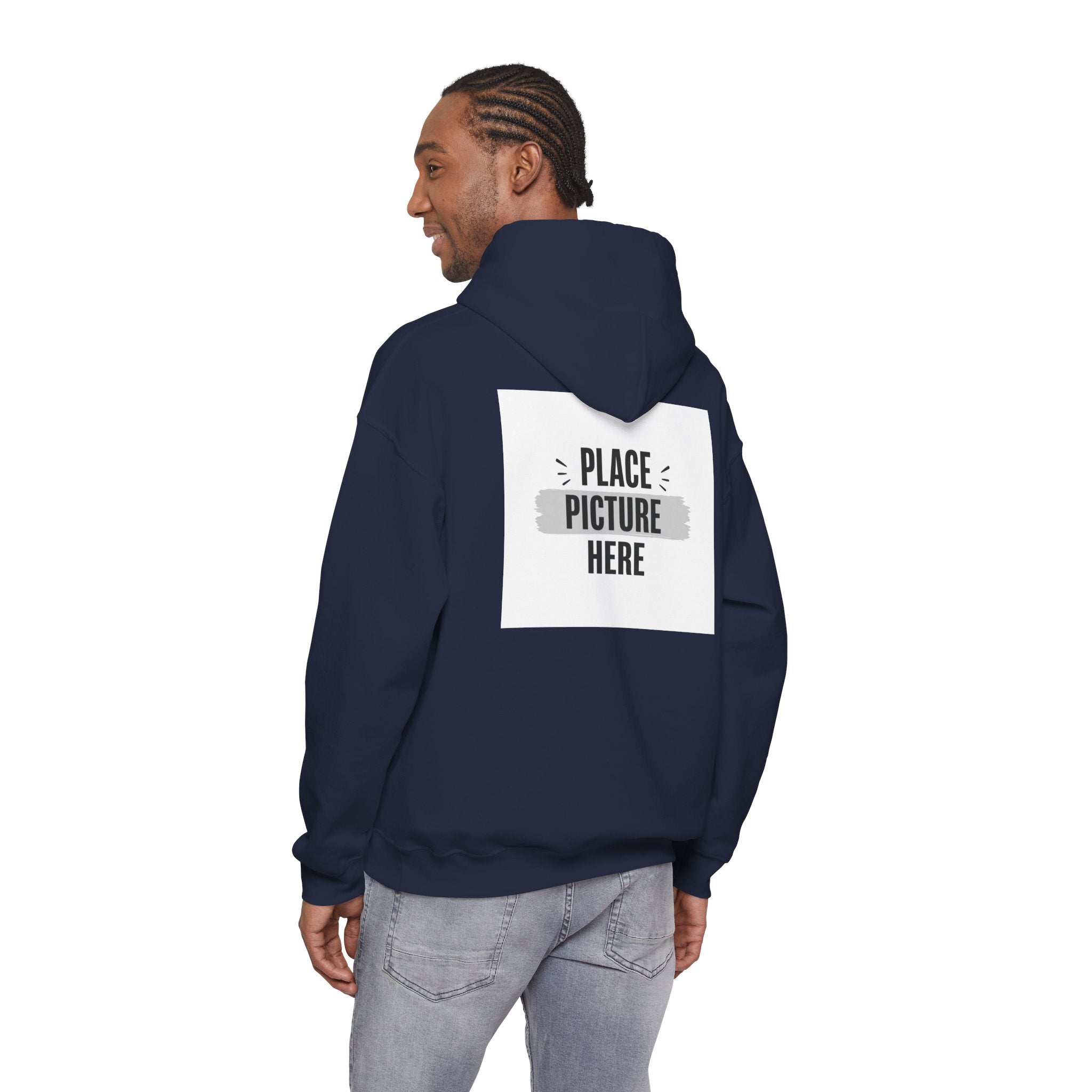 "Designed by You" —  Adult Unisex Hoodie Front & "Place Picture Here" Back