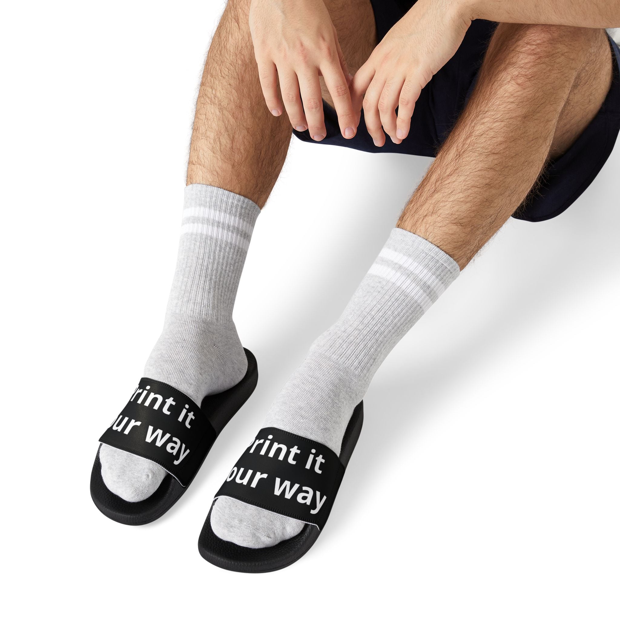 Men's Custom Removable-Strap Slide Sandals(Text) — Black or Green "Designed by You"