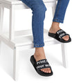 "Designed by You" Youth Slide Sandals Pink or Black — Customizable "Place Text Here" Graphic Slides for Kids