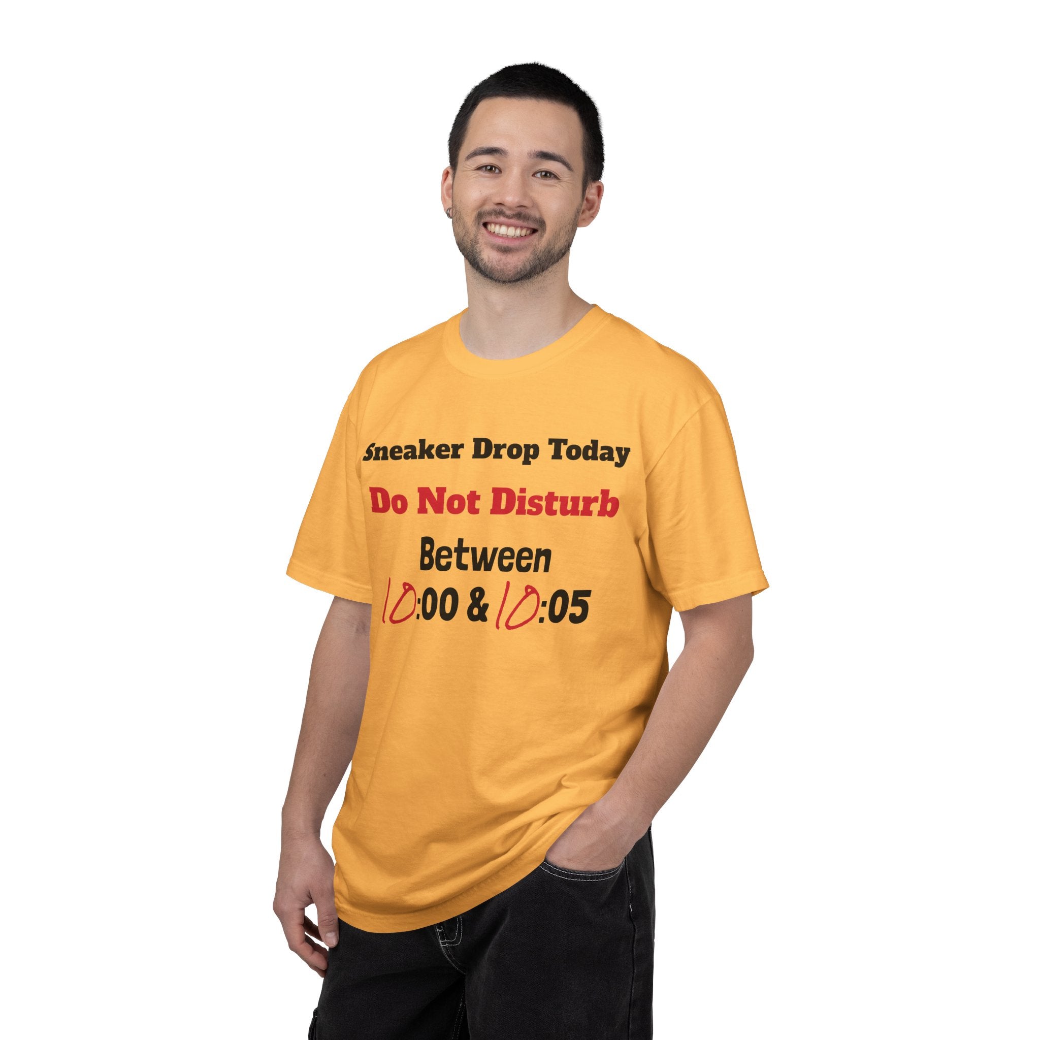 "Designed by You" Sneaker Drop Day T-Shirt — "Do Not Disturb between __:00–__ :05" (Custom Time Zone)
