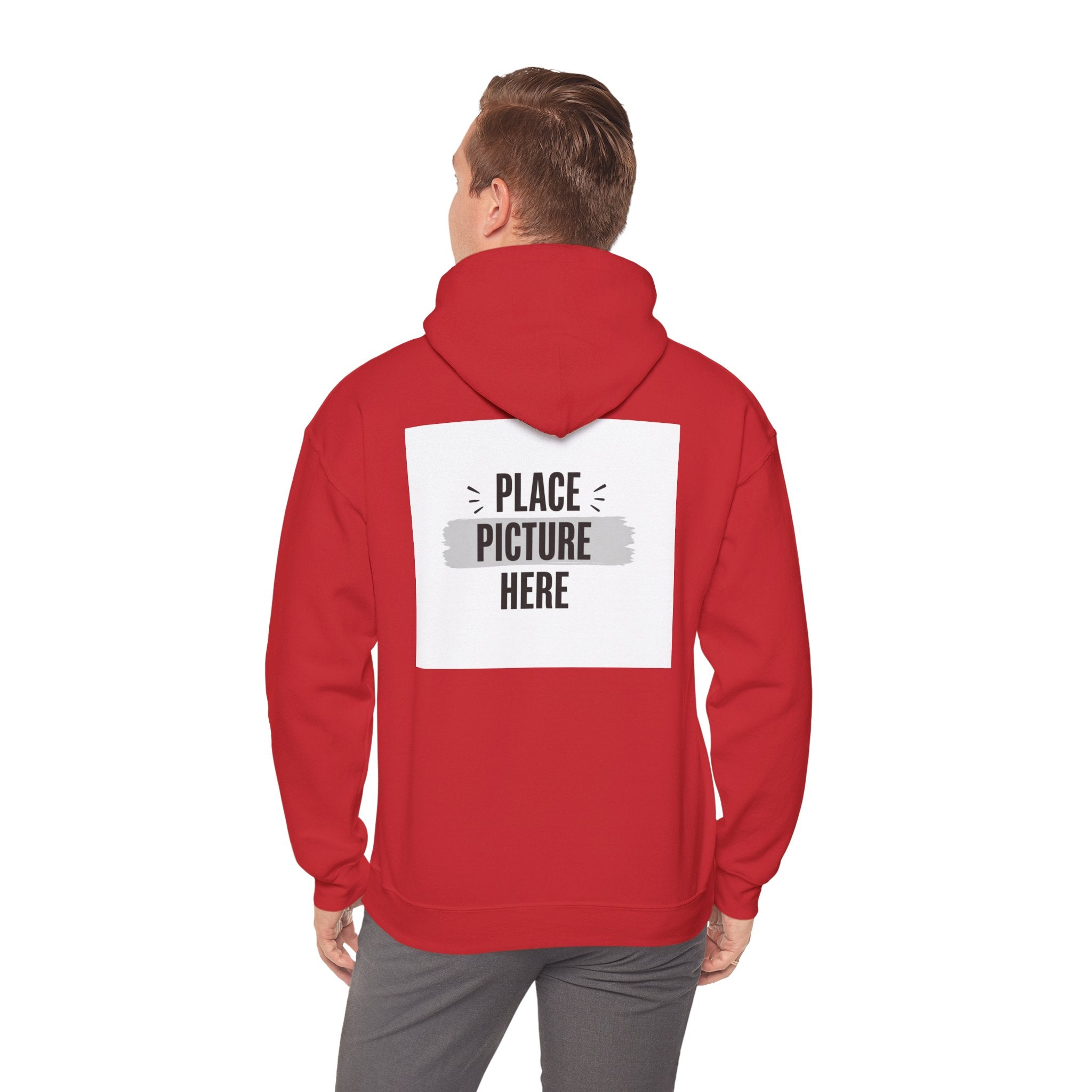 "Designed by You" —  Adult Unisex Hoodie Front & "Place Picture Here" Back