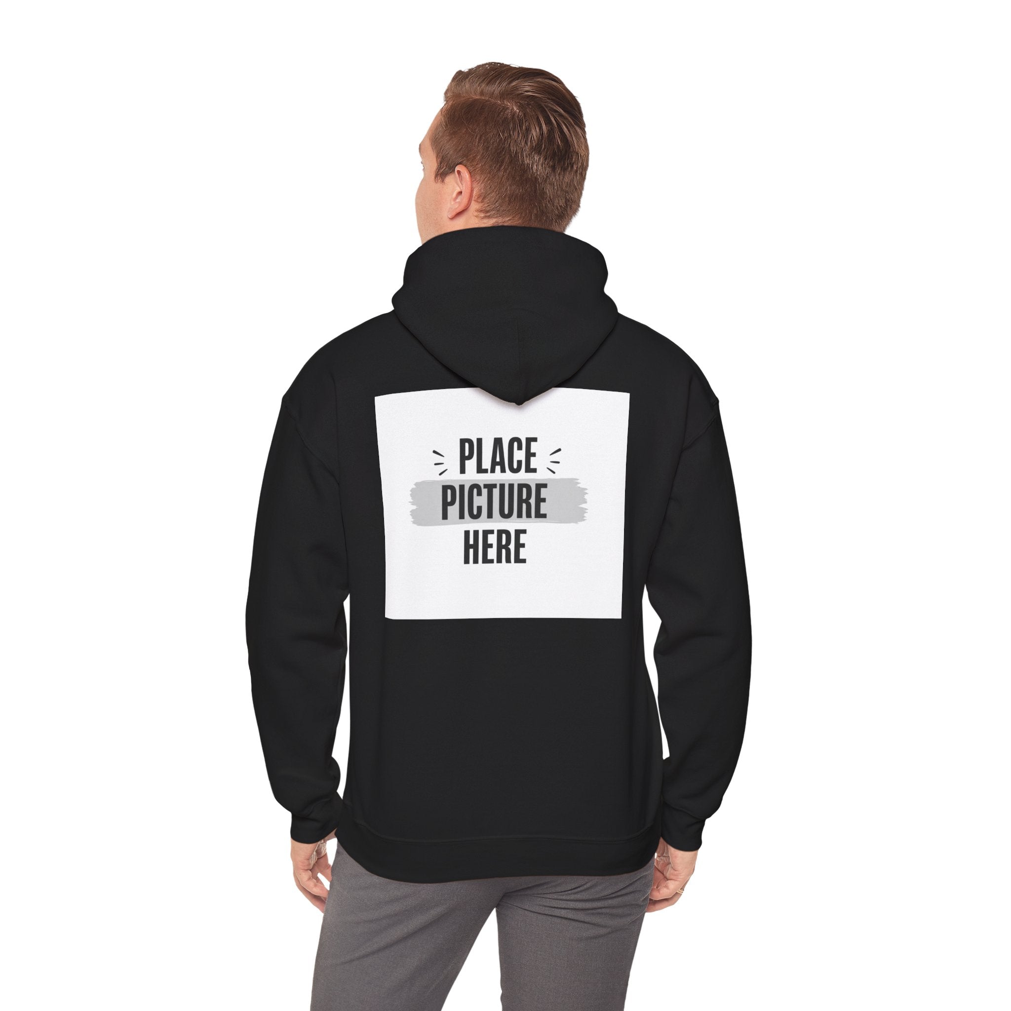 "Designed by You" —  Adult Unisex Hoodie Front & "Place Picture Here" Back
