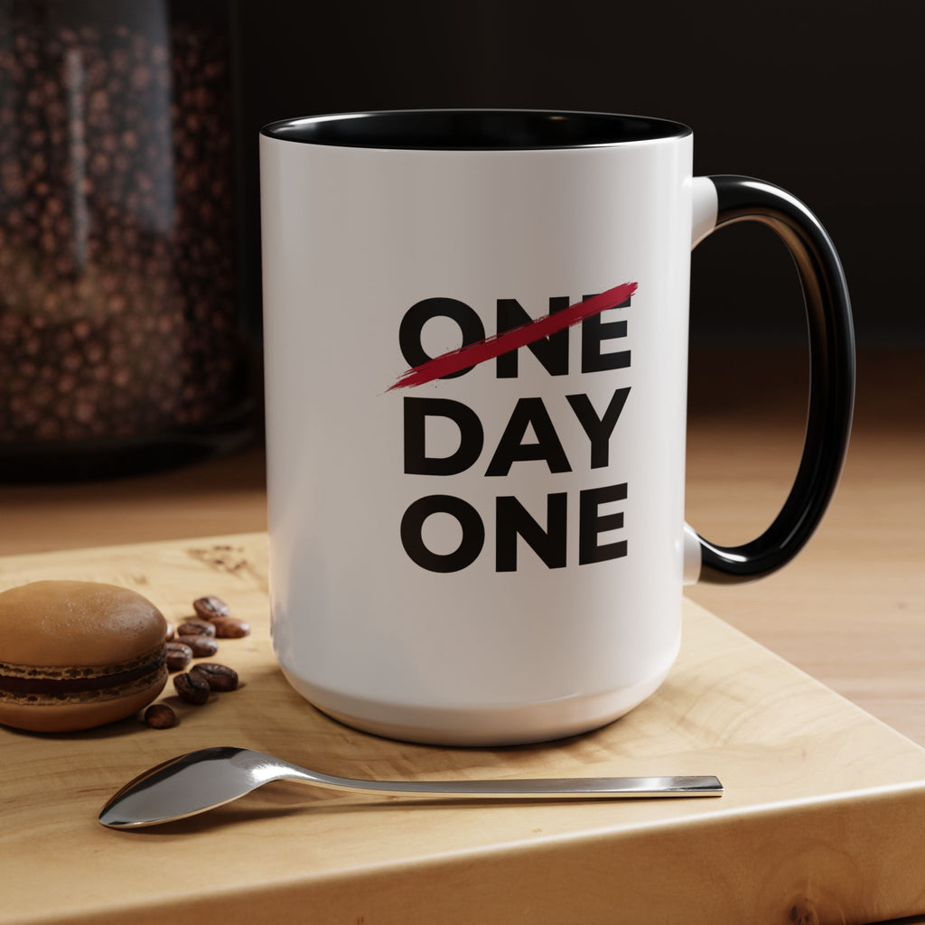 “Day One” Accent Coffee Mug (11, 15oz) - Black Text