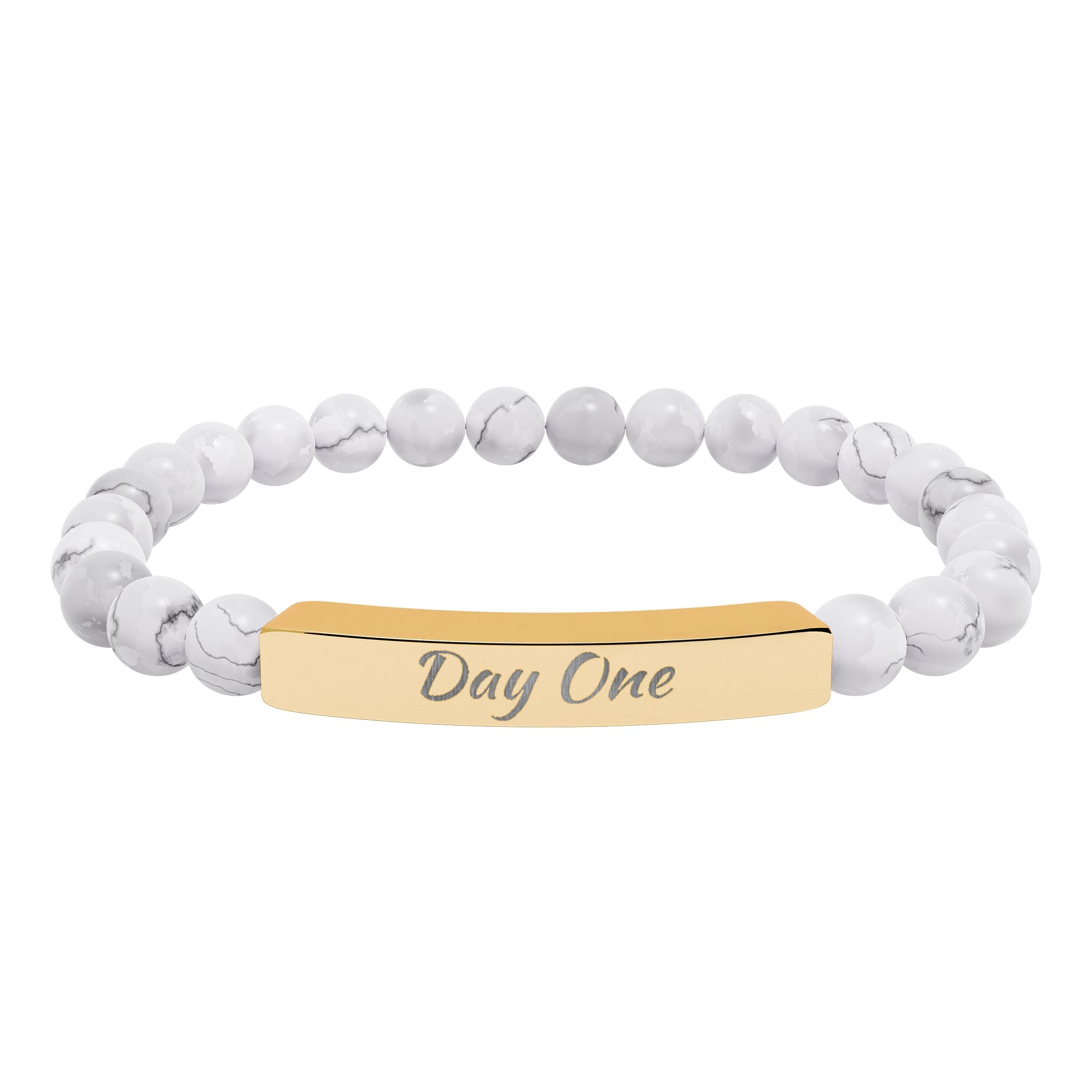 Day One Natural Stone Stretch Bar Bracelet — Engraved Reminder to Start Today