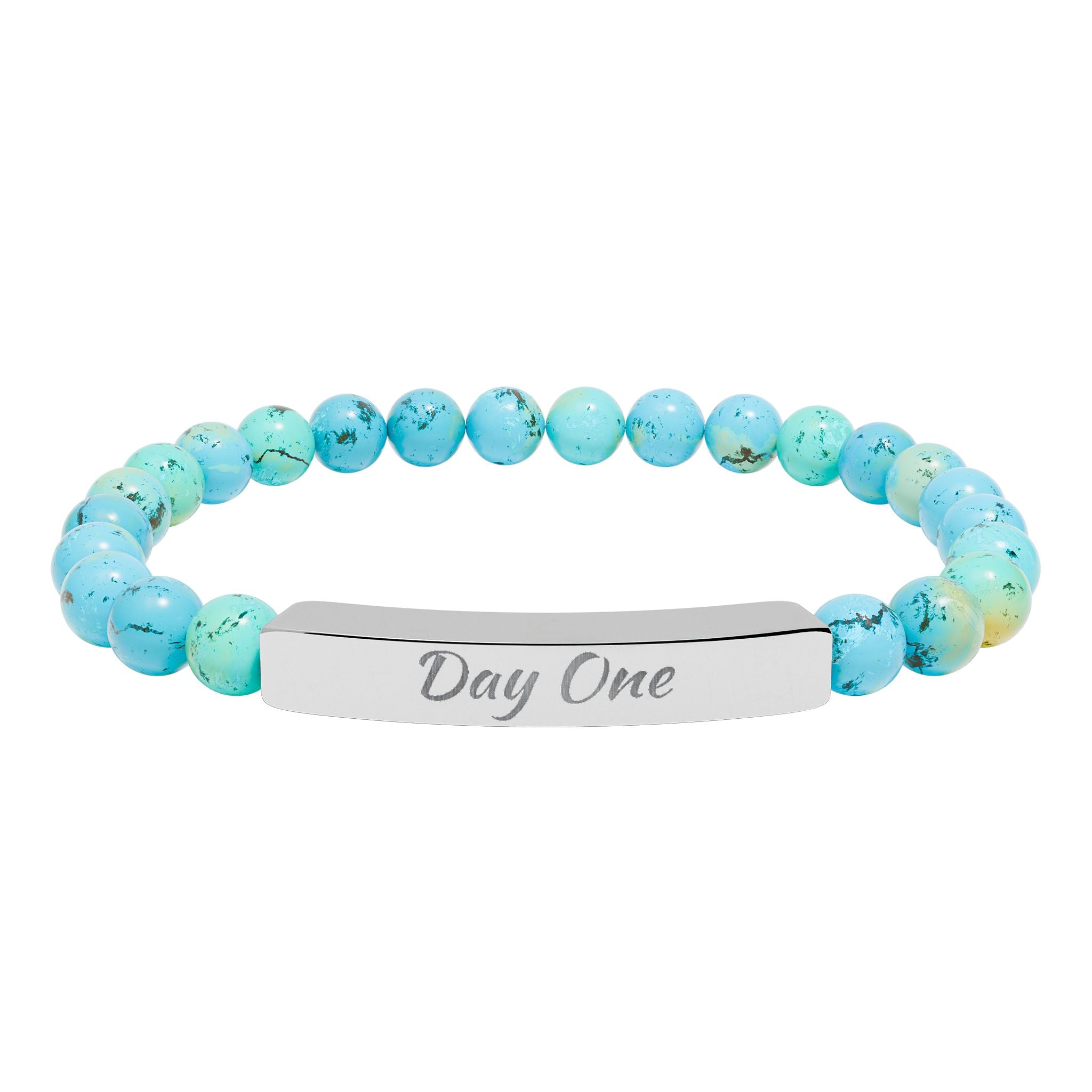 Day One Natural Stone Stretch Bar Bracelet — Engraved Reminder to Start Today