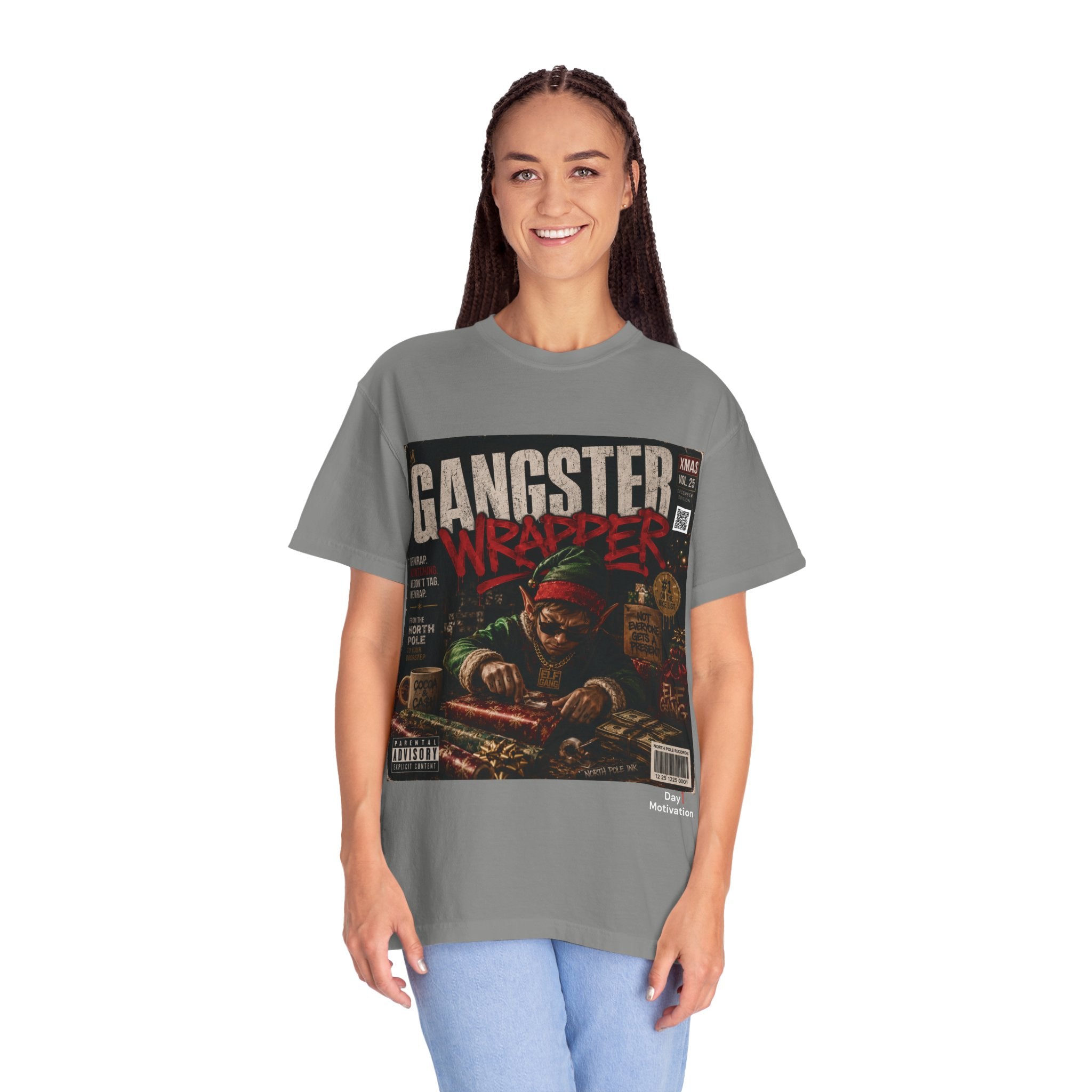 Gangster Wrapper Graphic T-Shirt — Retro Hip-Hop Holiday Gift