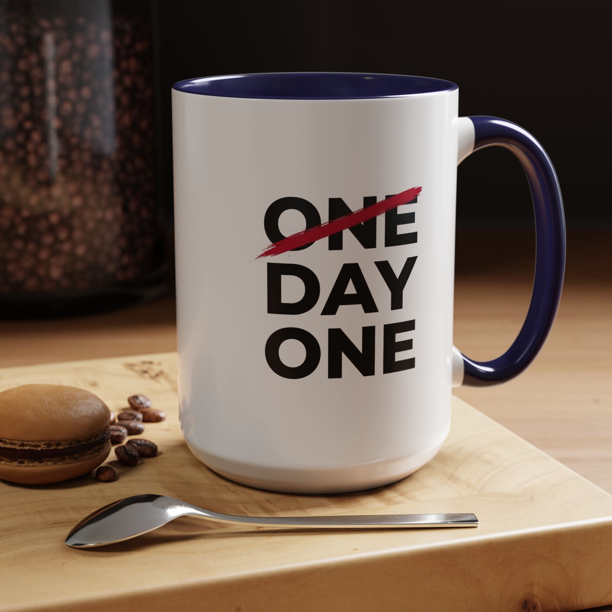 “Day One” Accent Coffee Mug (11, 15oz) - Black Text