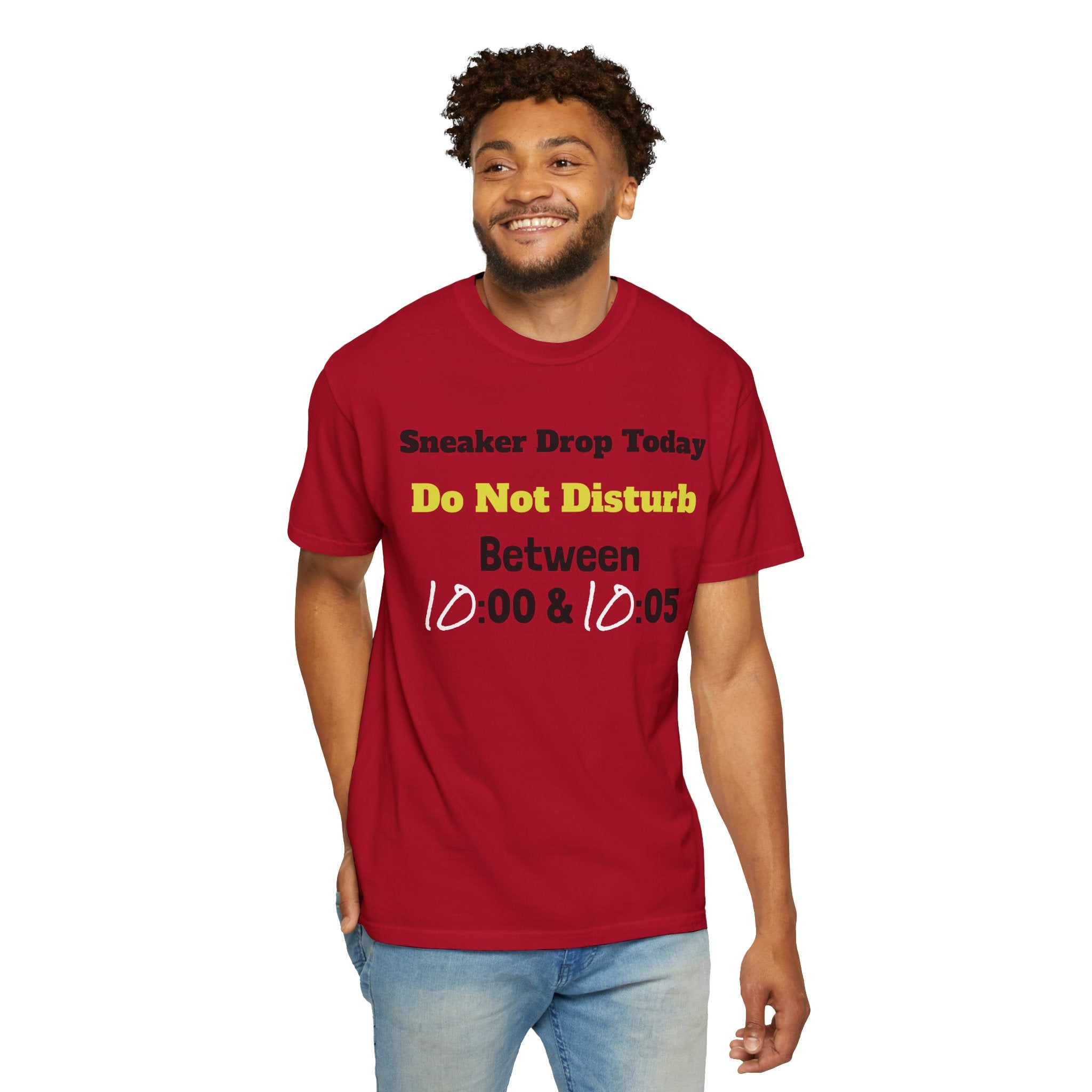 "Designed by You" Sneaker Drop Day T-Shirt — "Do Not Disturb between __:00–__ :05" (Custom Time Zone)
