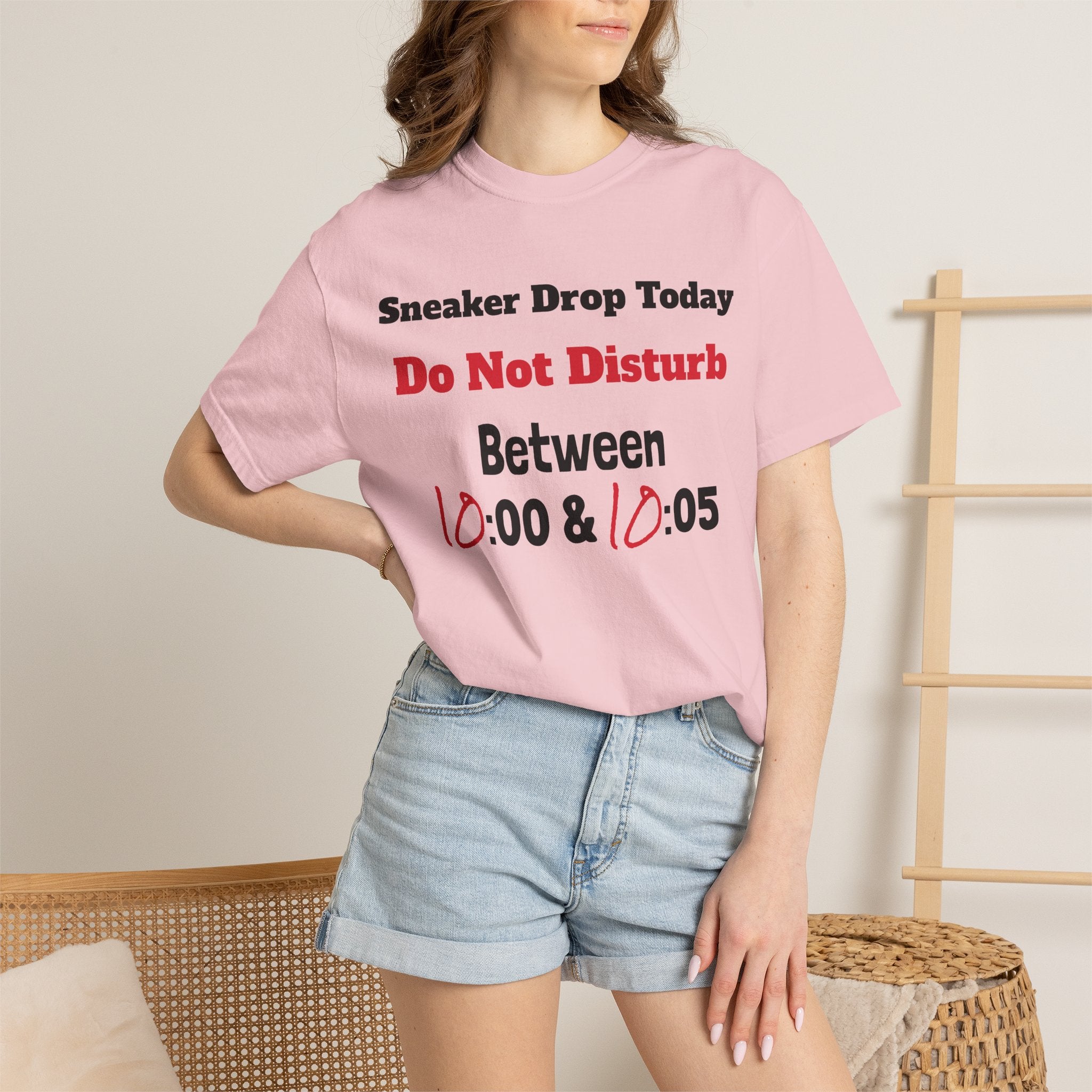 "Designed by You" Sneaker Drop Day T-Shirt — "Do Not Disturb between __:00–__ :05" (Custom Time Zone)