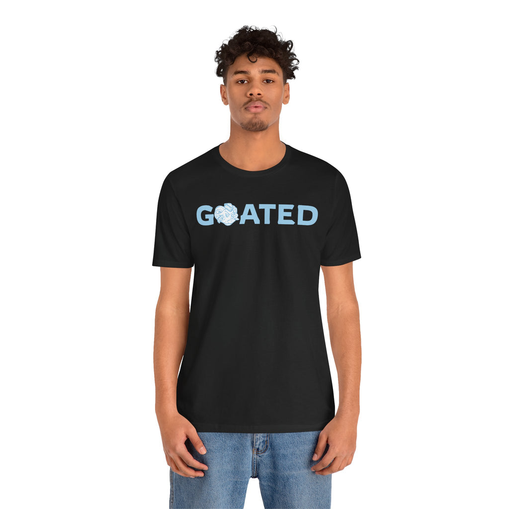 GOATED Graphic Tee — "GOATED" Light Blue Text T‑Shirt