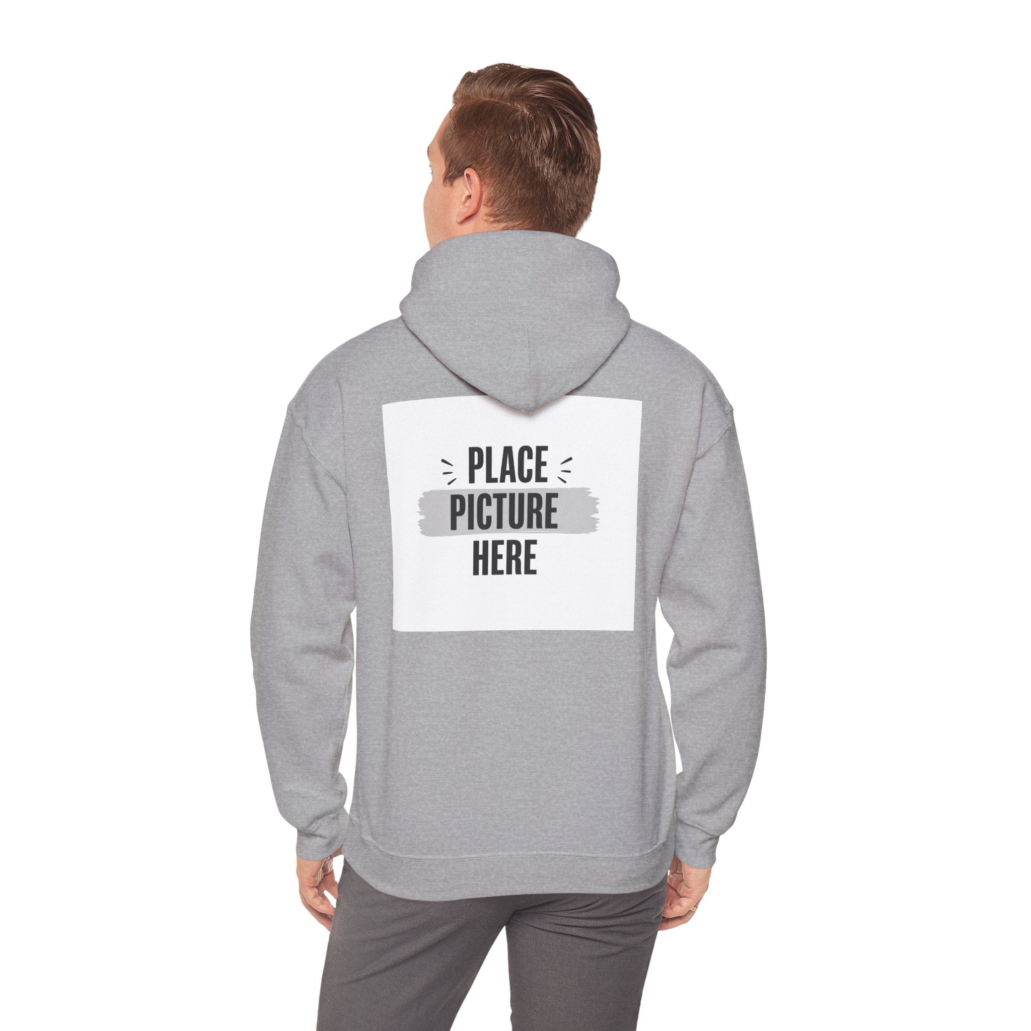 "Designed by You" —  Adult Unisex Hoodie Front & "Place Picture Here" Back