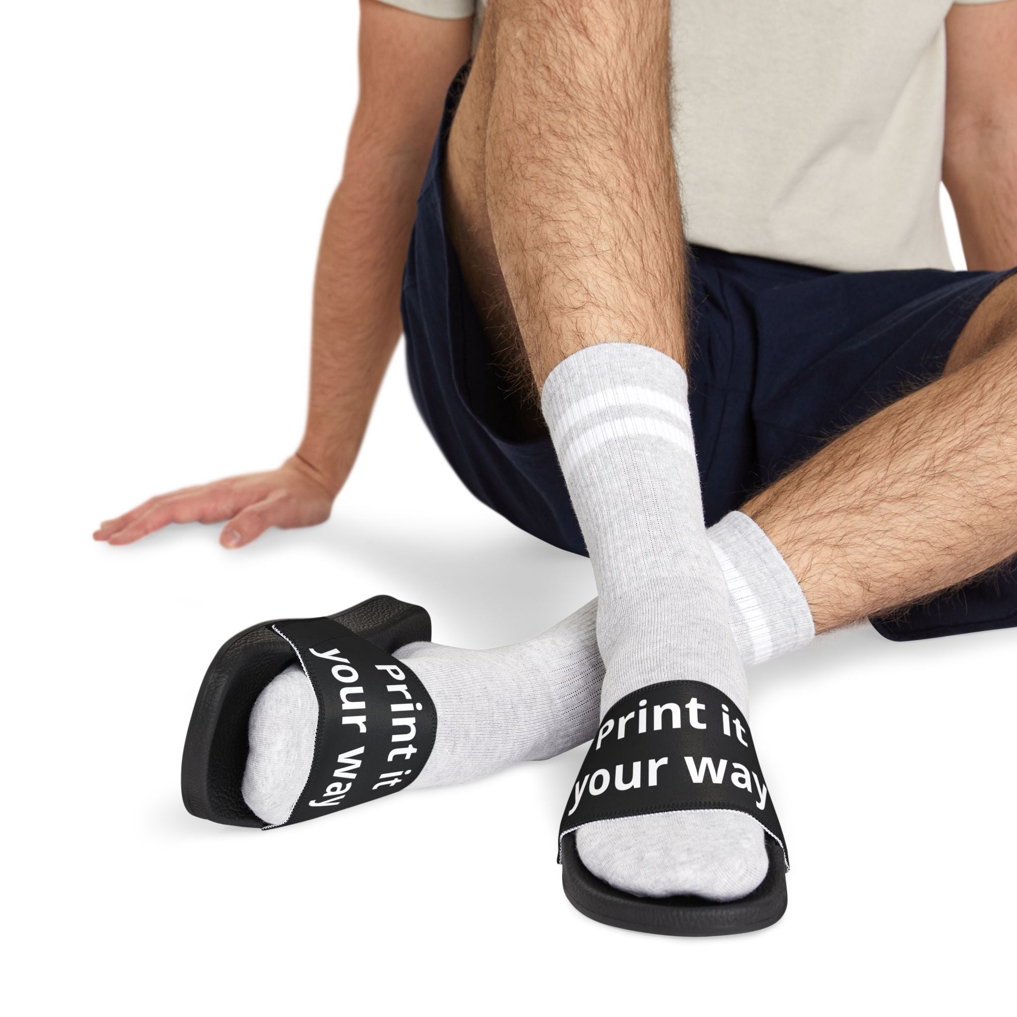 Men's Custom Removable-Strap Slide Sandals(Text) — Black or Green "Designed by You"