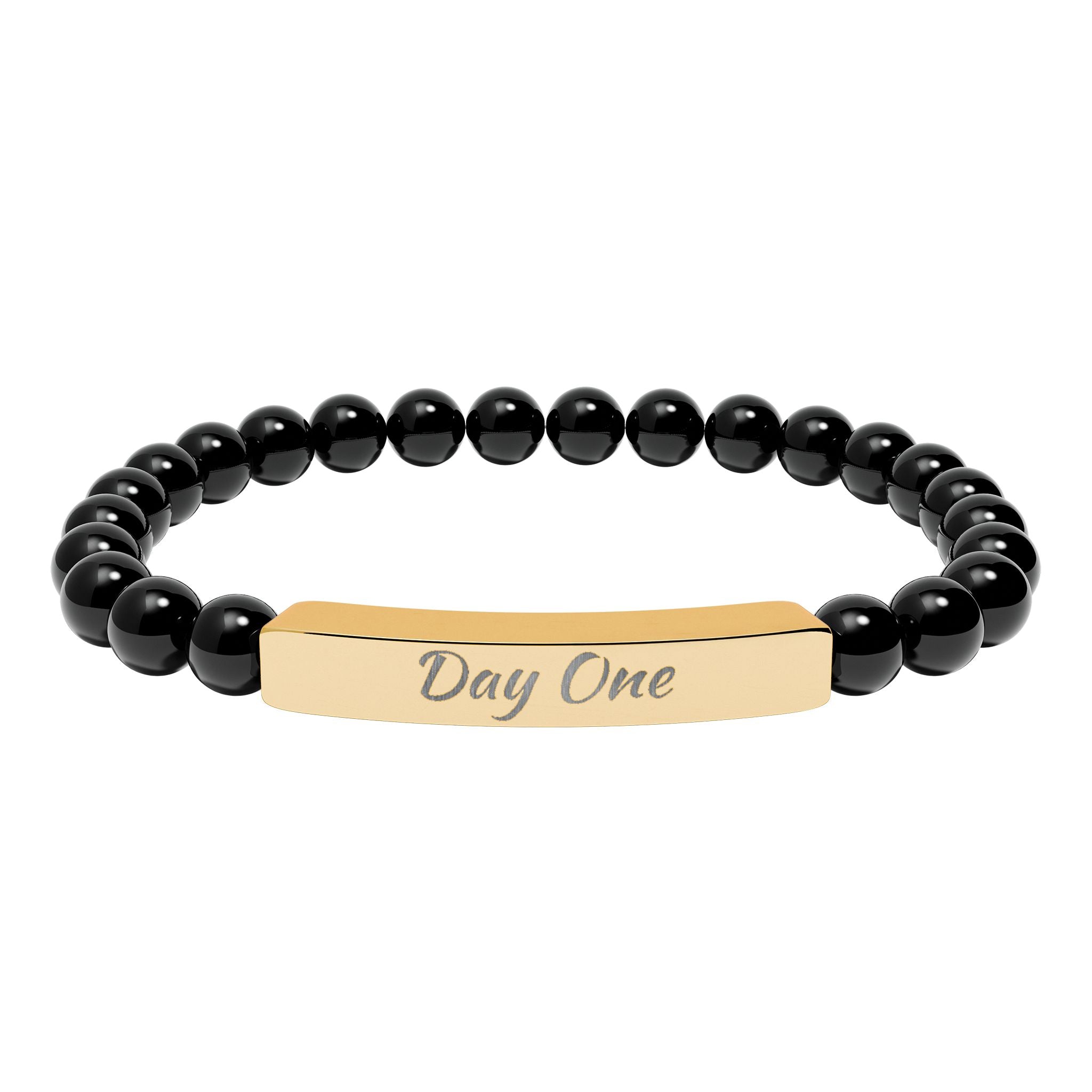 Day One Natural Stone Stretch Bar Bracelet — Engraved Reminder to Start Today
