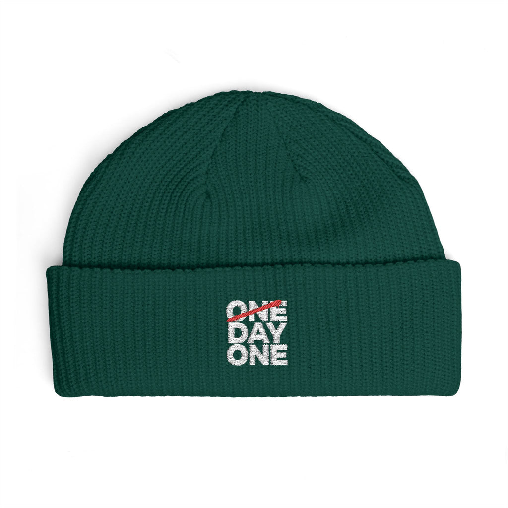 "Day One" Cuff Beanie - Embroidered Knit Hat