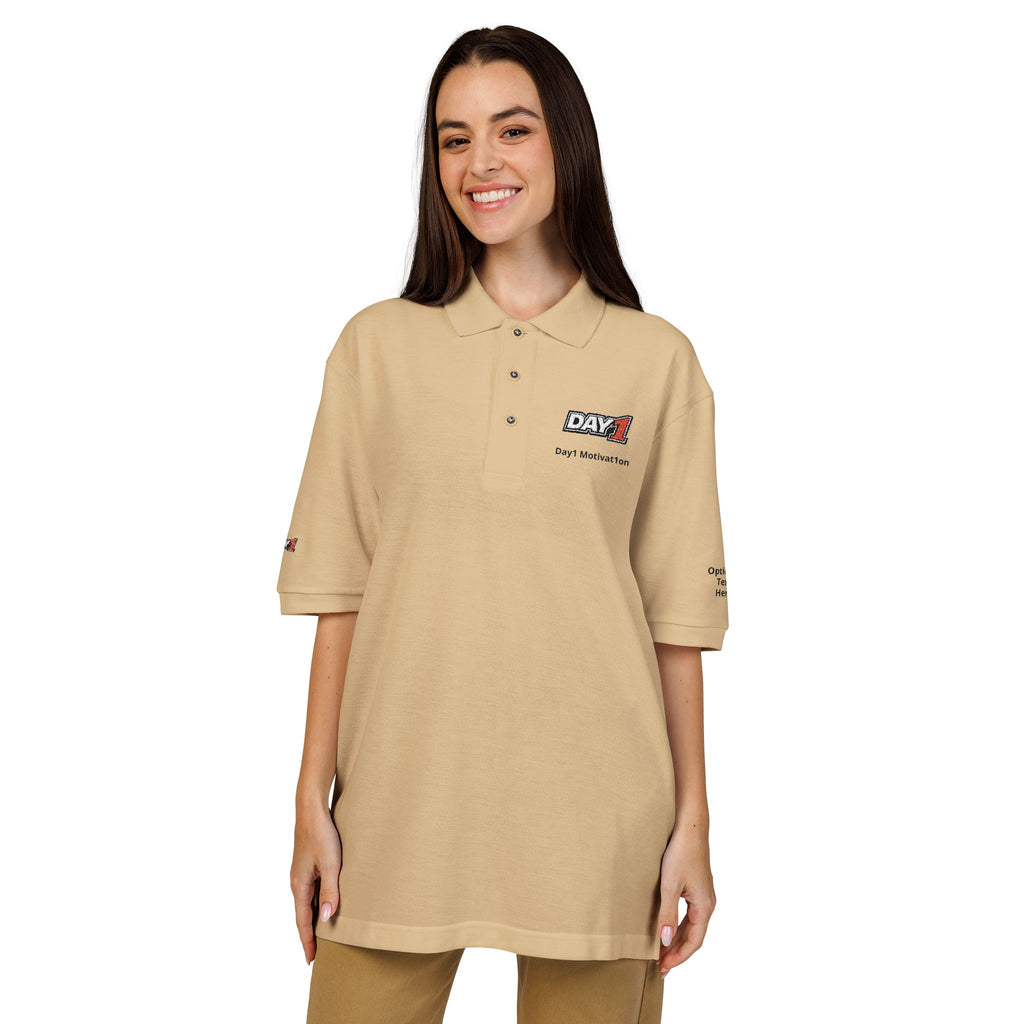 "Designed by You" — Embroidered Polo Shirt (Dark text)