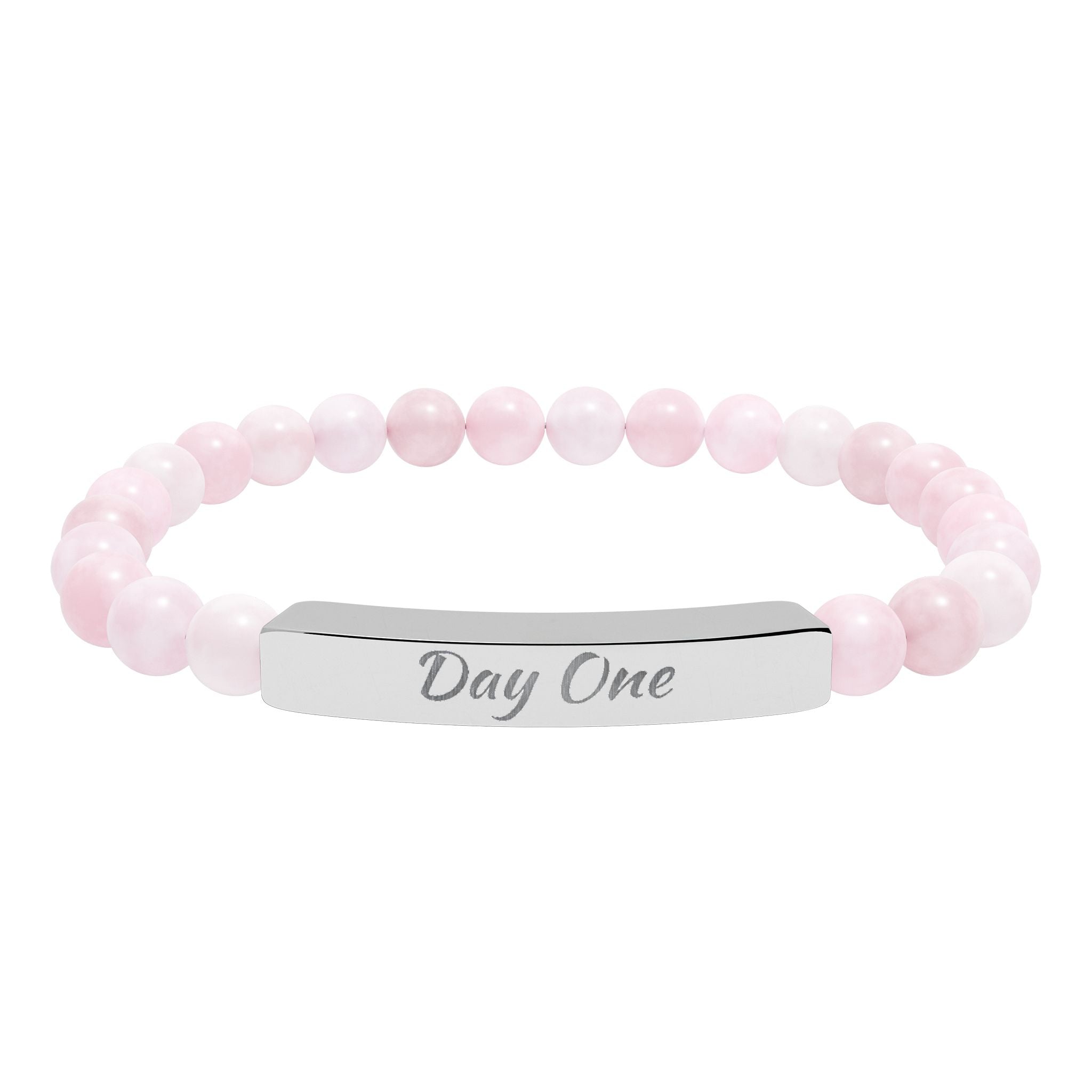 Day One Natural Stone Stretch Bar Bracelet — Engraved Reminder to Start Today