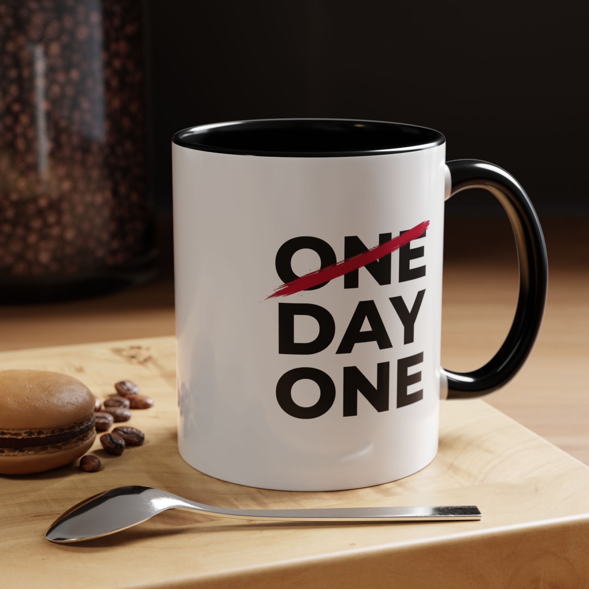 “Day One” Accent Coffee Mug (11, 15oz) - Black Text