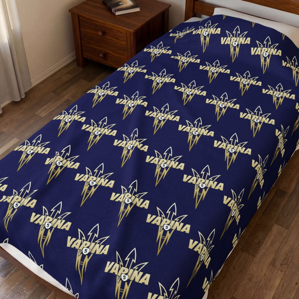 Varina Route 5 Logo Velveteen Plush Blanket – Soft Navy Throw