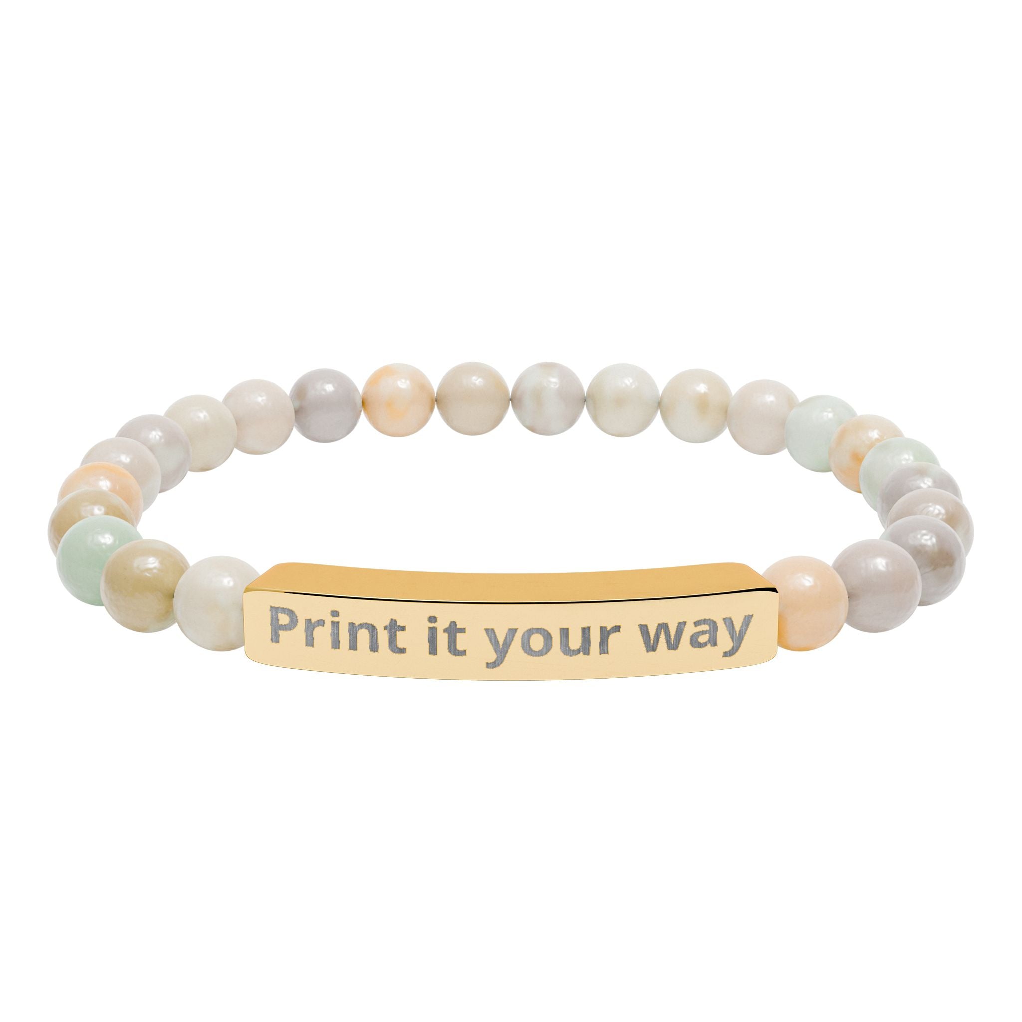 Customizable Engravable Natural Stone Bar Bracelet —  Stretch Beaded Bracelet