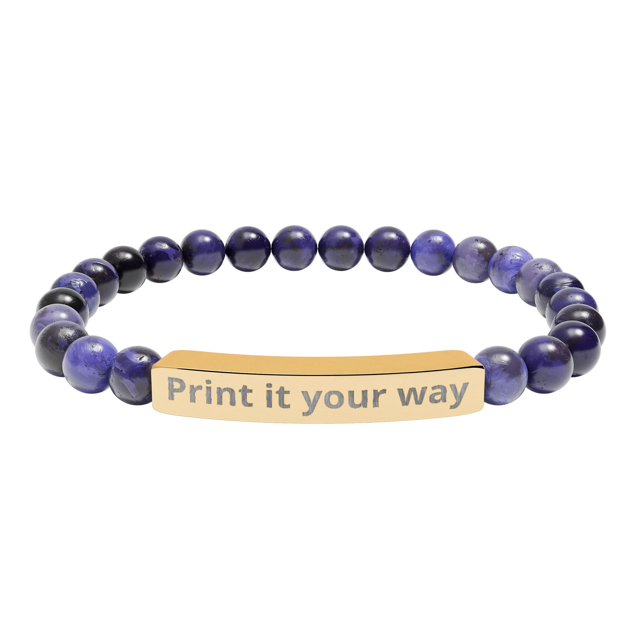 Customizable Engravable Natural Stone Bar Bracelet —  Stretch Beaded Bracelet