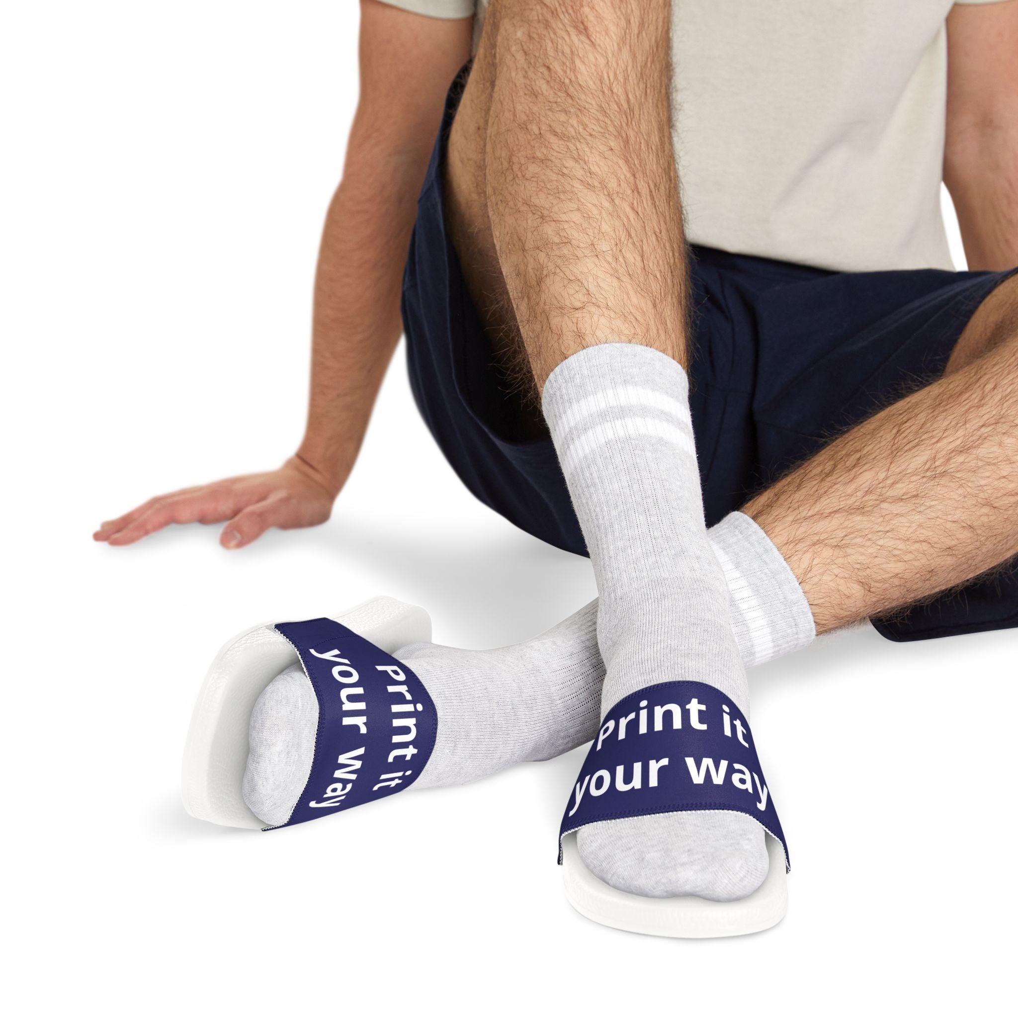 Men's Custom Removable-Strap Slide Sandals(Text) — "Designed by You"  Red or Navy