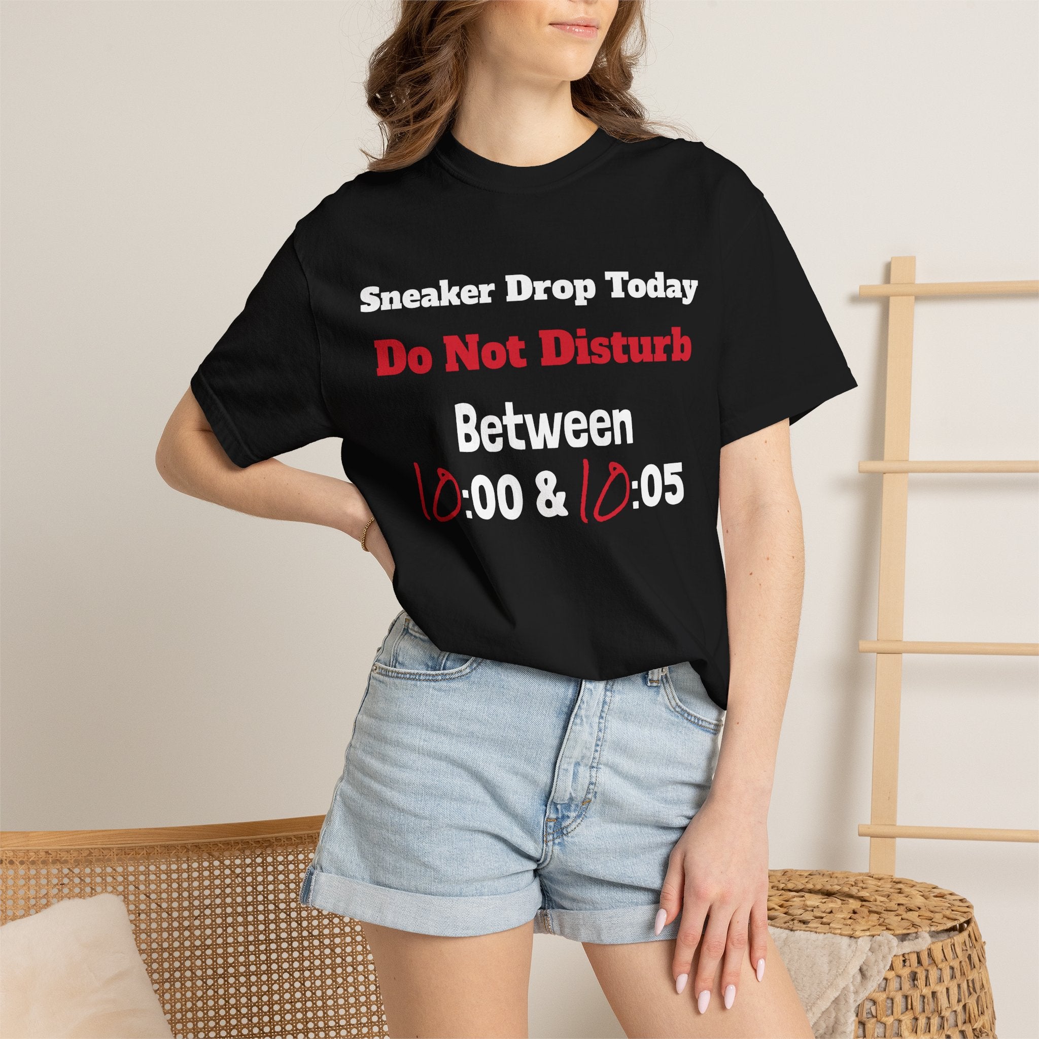 "Designed by You" Sneaker Drop Day T-Shirt — "Do Not Disturb between __:00–__ :05" (Custom Time Zone)