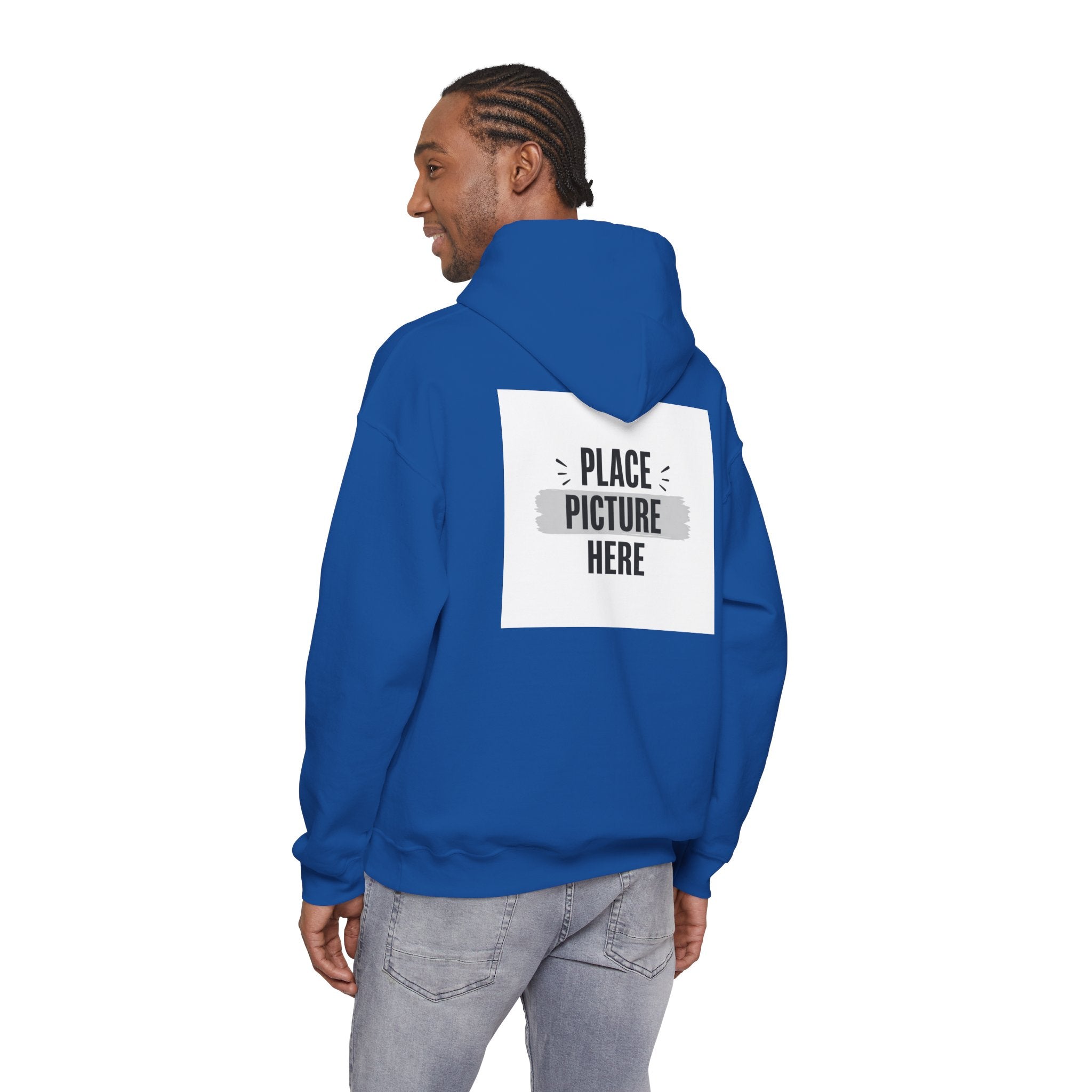 "Designed by You" —  Adult Unisex Hoodie Front & "Place Picture Here" Back