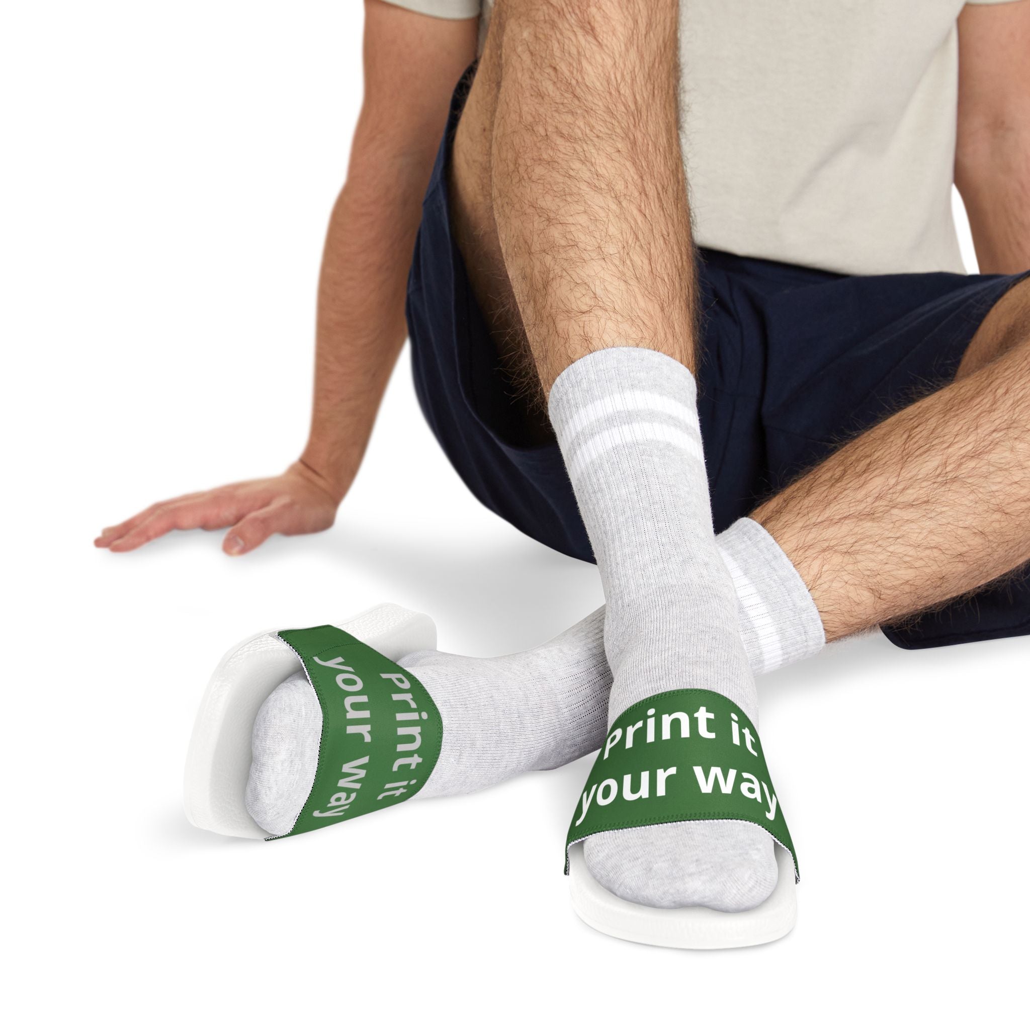Men's Custom Removable-Strap Slide Sandals(Text) — Black or Green "Designed by You"