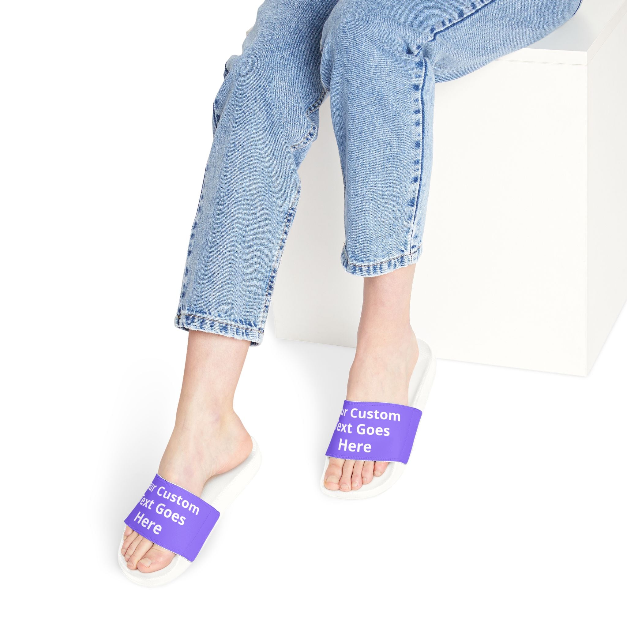 Customizable Women's Casual Slide Sandals with Interchangeable Strap(Text)  — "Designed by You" Purple or Black