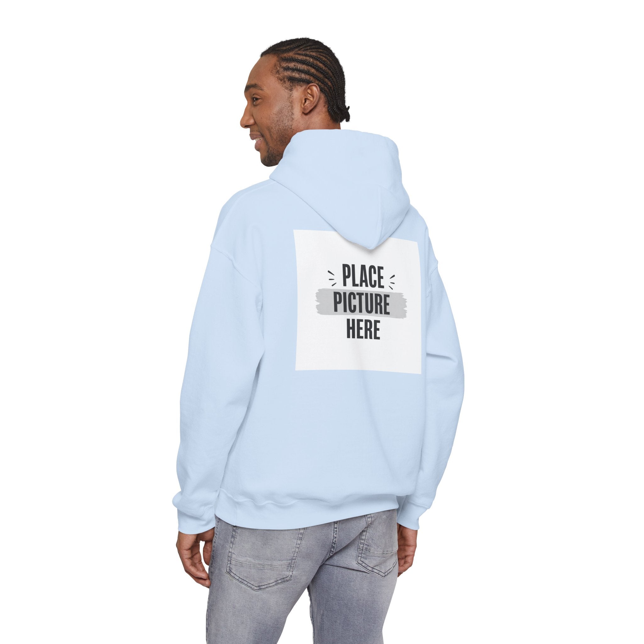 "Designed by You" —  Adult Unisex Hoodie Front & "Place Picture Here" Back