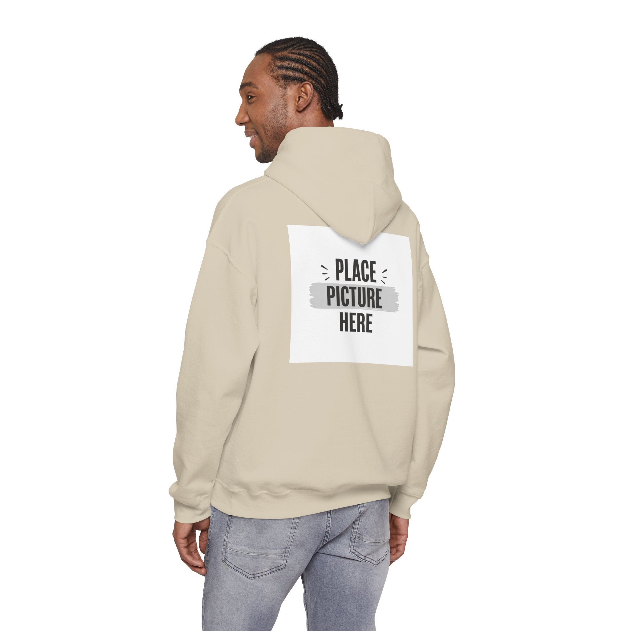 "Designed by You" —  Adult Unisex Hoodie Front & "Place Picture Here" Back