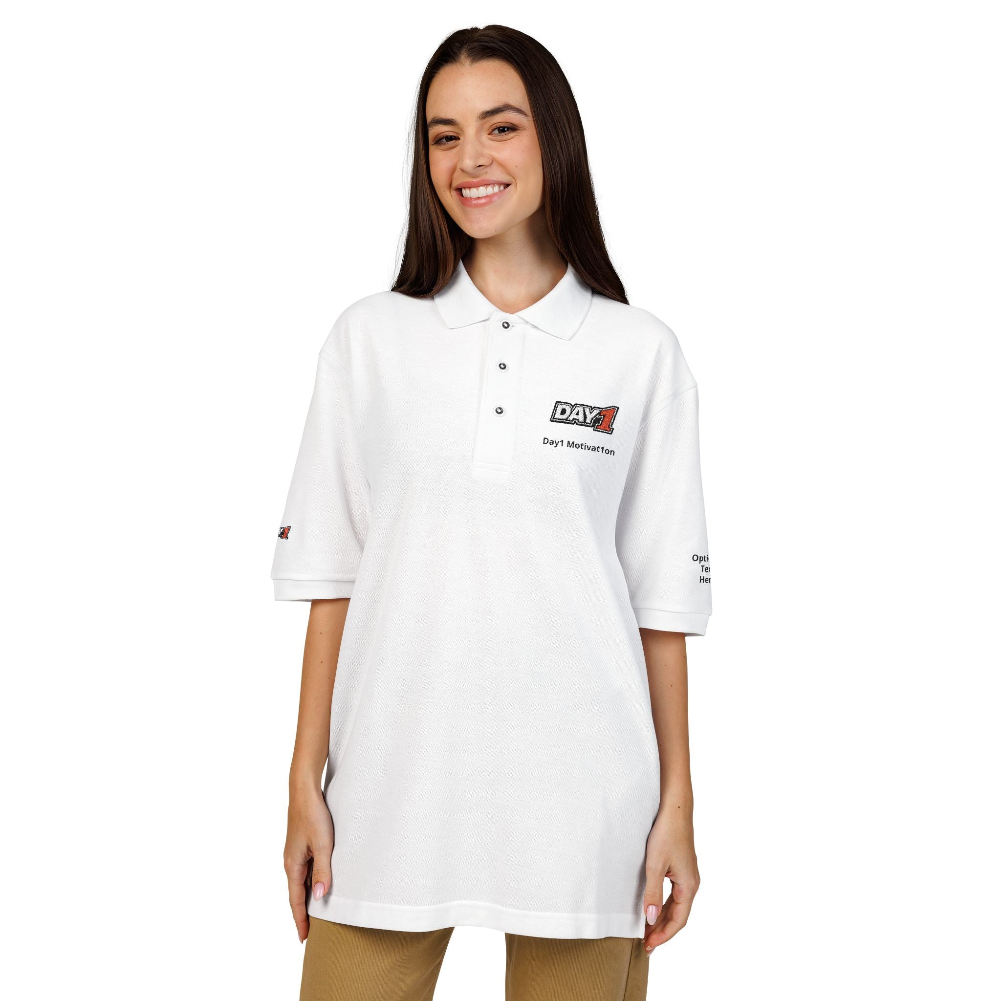 "Designed by You" — Embroidered Polo Shirt (Dark text)
