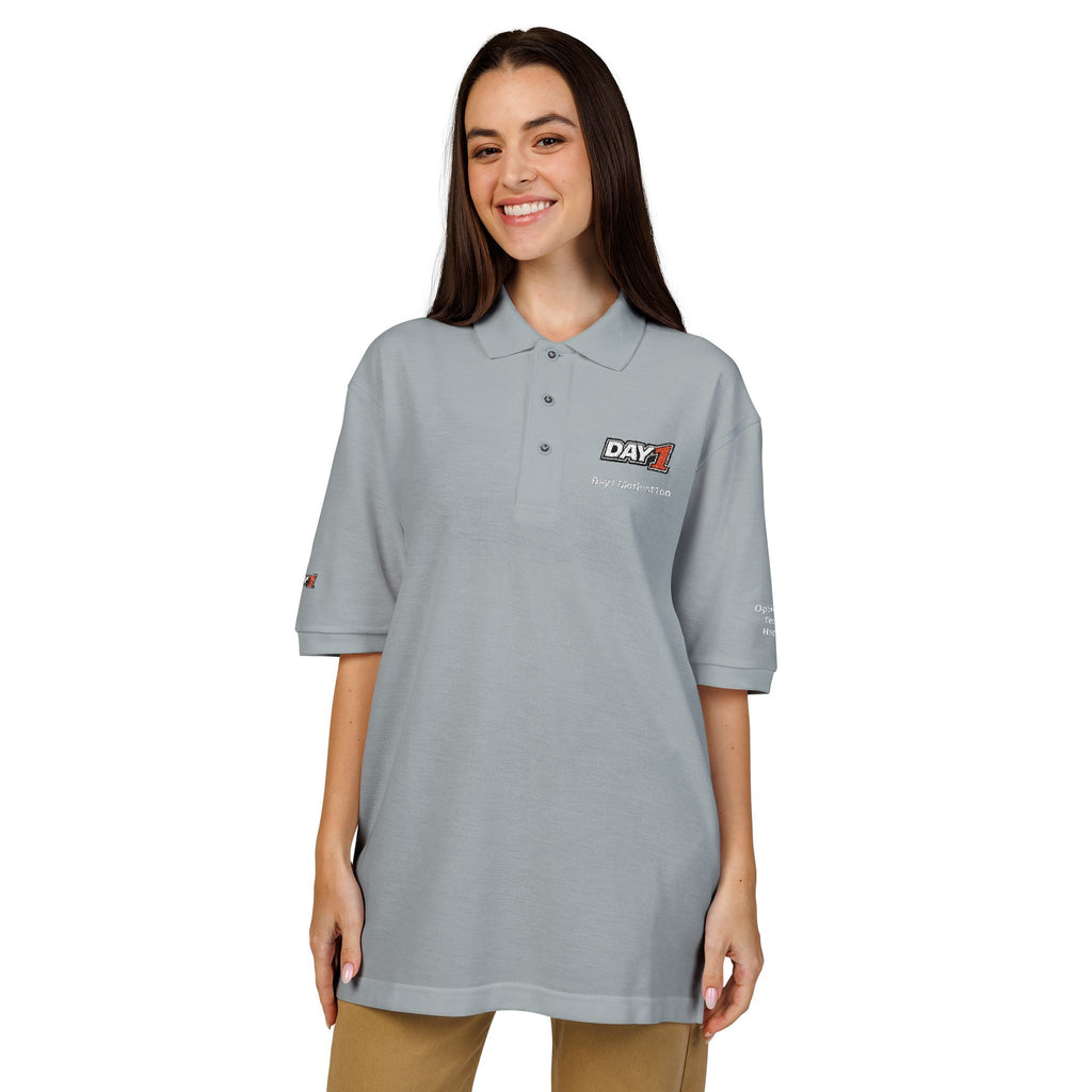 "Designed by You" — Embroidered Polo Shirt (Light text)