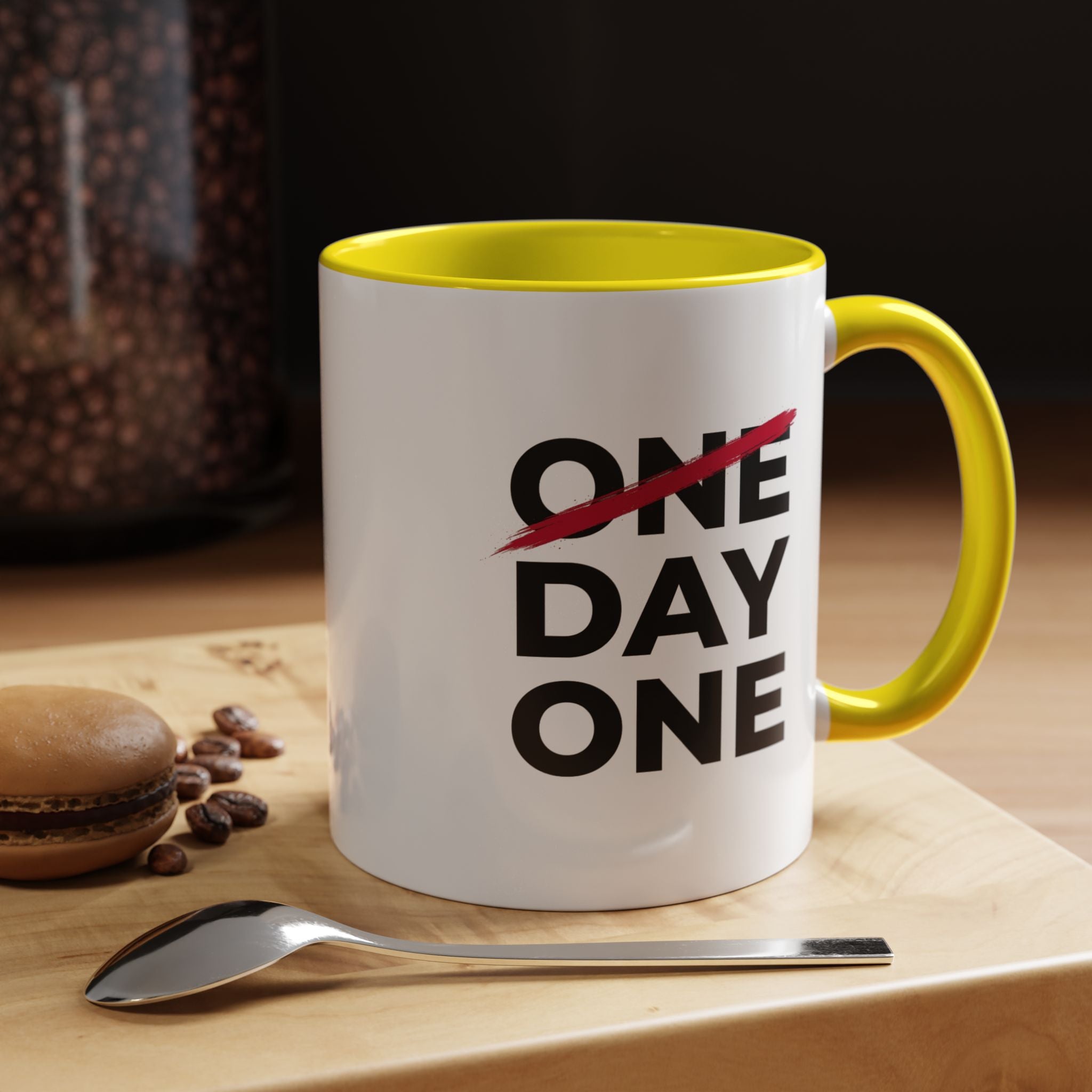“Day One” Accent Coffee Mug (11, 15oz) - Black Text