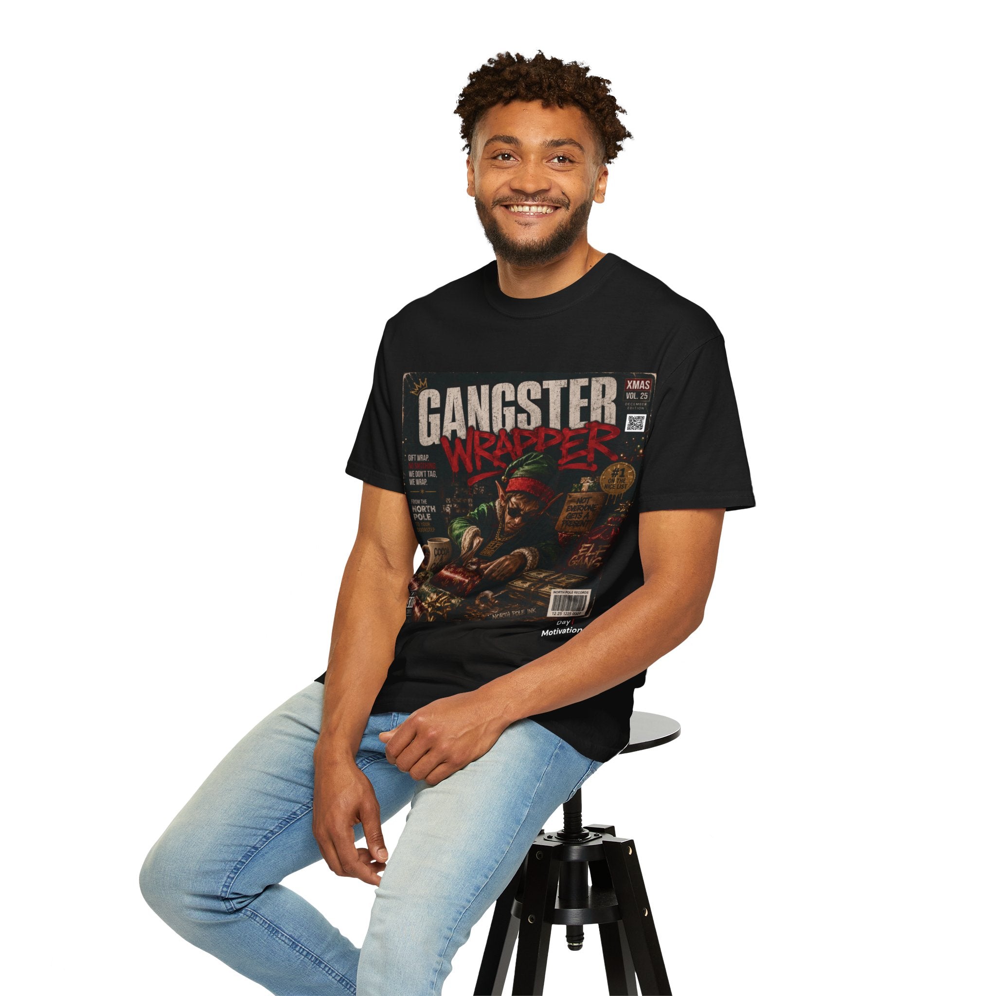 Gangster Wrapper Graphic T-Shirt — Retro Hip-Hop Holiday Gift