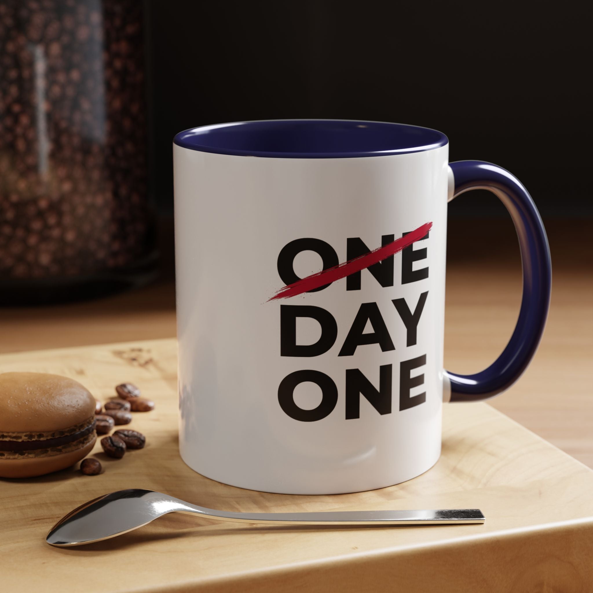 “Day One” Accent Coffee Mug (11, 15oz) - Black Text
