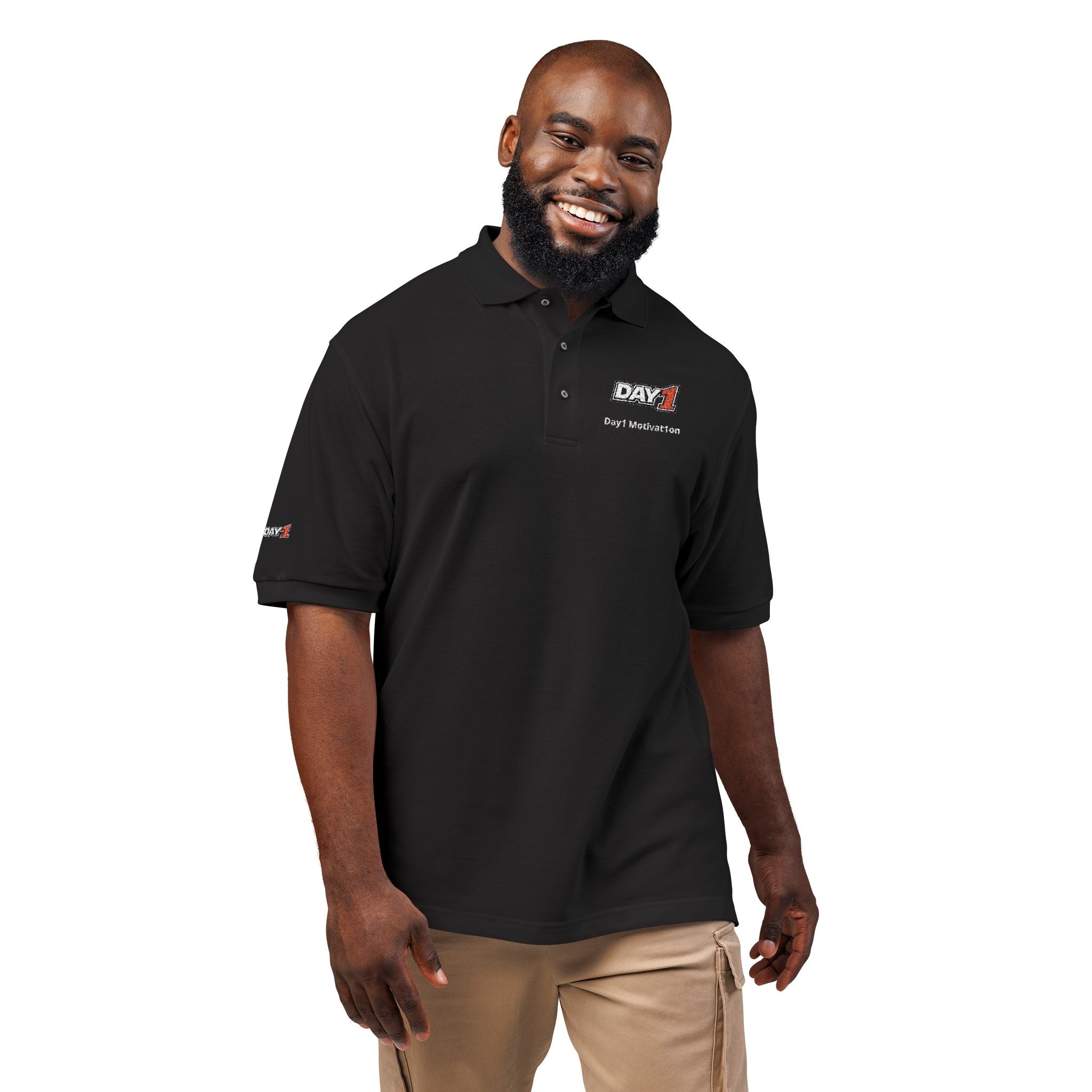"Designed by You" — Embroidered Polo Shirt (Light text)